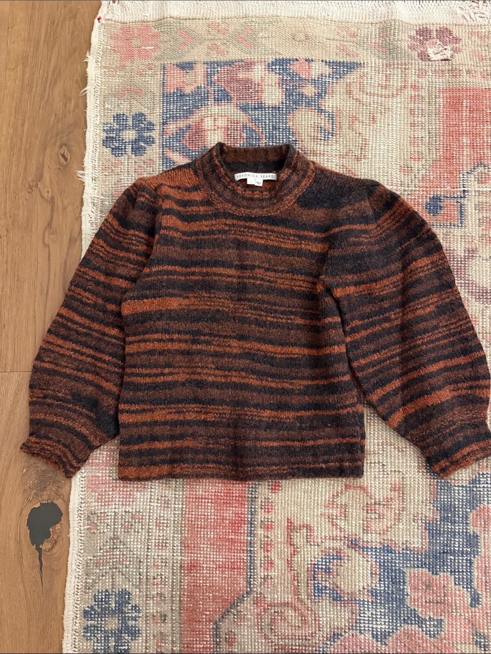 Veronica Beard Striped Crewneck Sweater in Rust and Black